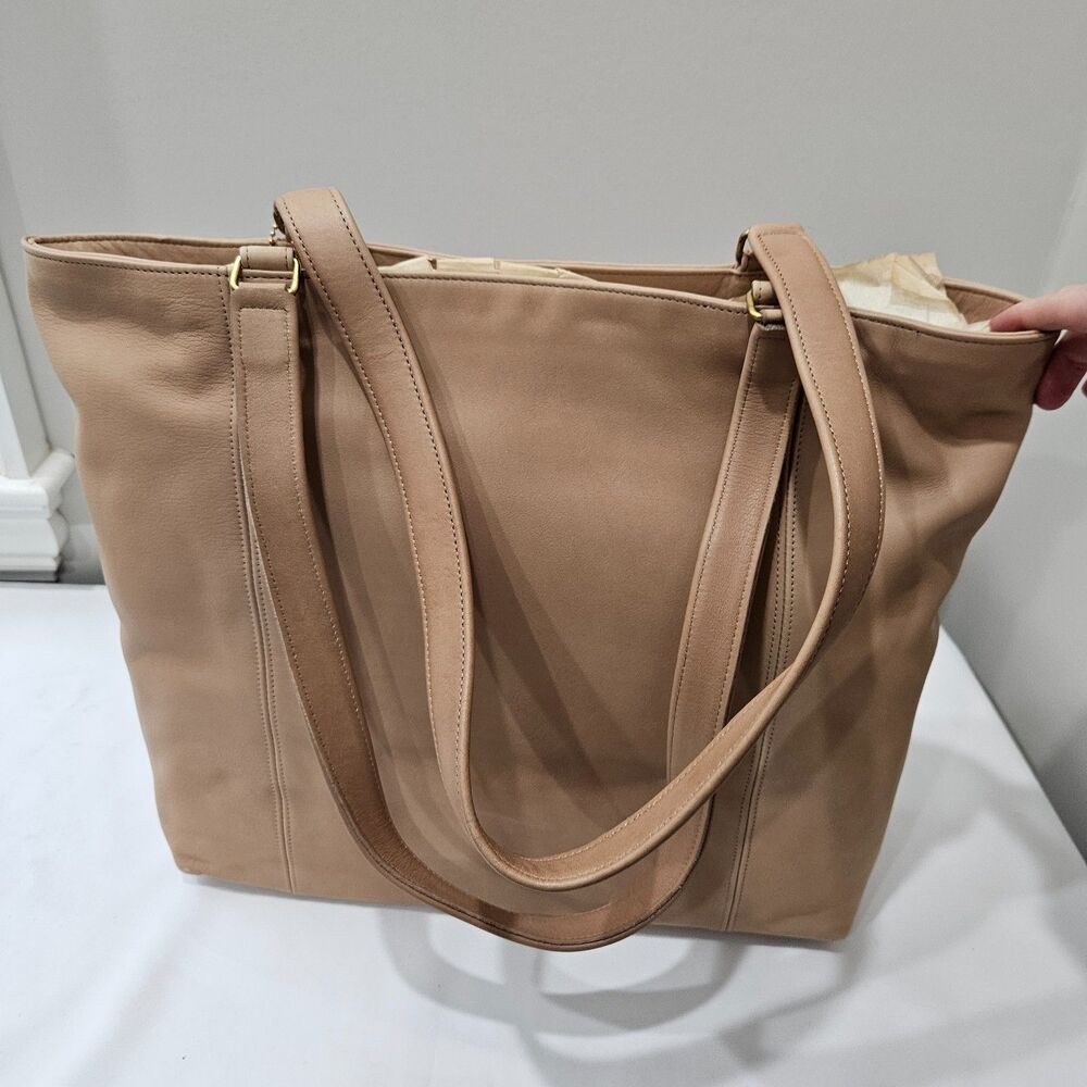 Vintage Coach 1980s Leather Shoppers Tote Bag Beige Tan Shoulder Straps Casual - Picture 6 of 15
